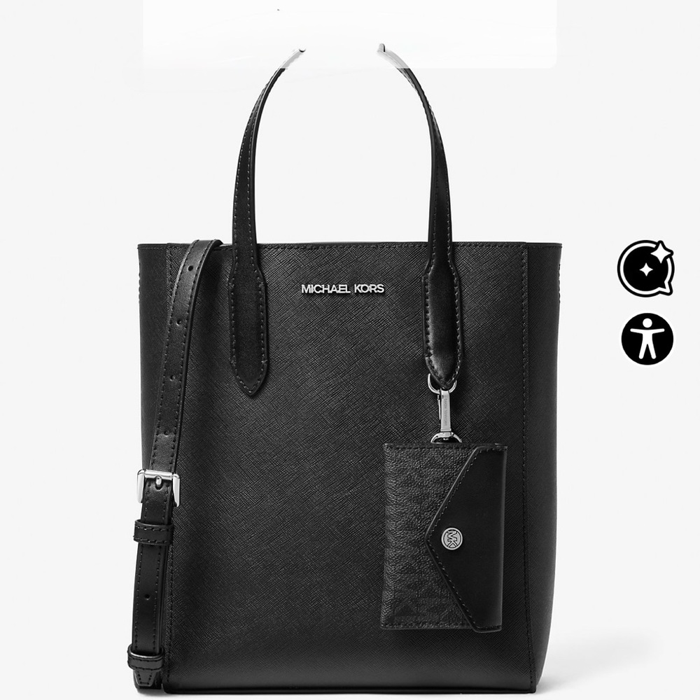 Michael Kors Vincent Black Leather Tote with Pouch